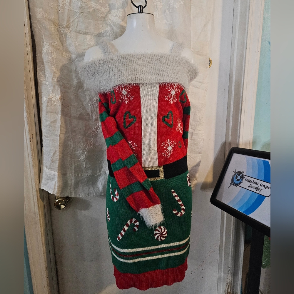 It's Our Time Festive Red and Green Long Sleeve Sweater Dress
